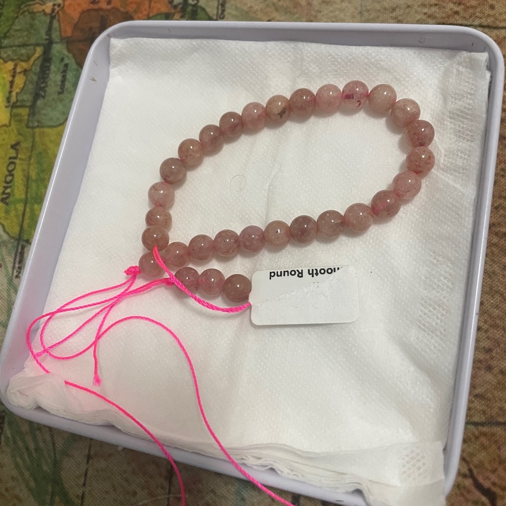 Natural Pink Strawberry Quartz Smooth Round Beads Bracelet